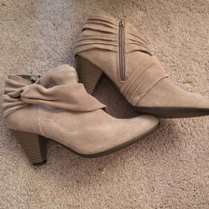 Andrew Geller Tan Ankle Booties with Ruched Detailing